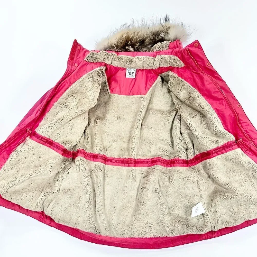 Black Yak red down puffer arctic snow coat with fur lined hood 145cm 10